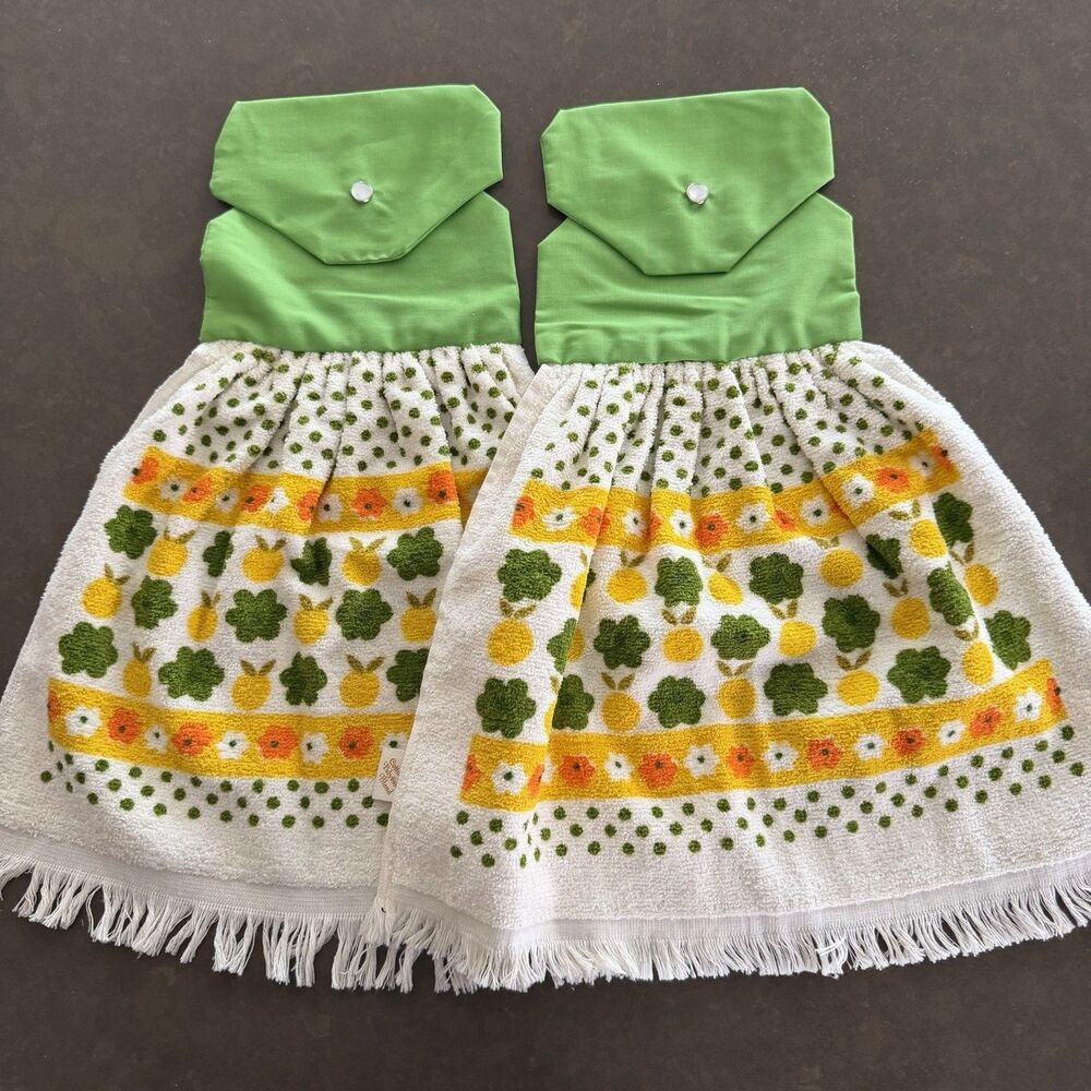 Set of 2 Handmade Hanging Kitchen Towels 1970’s